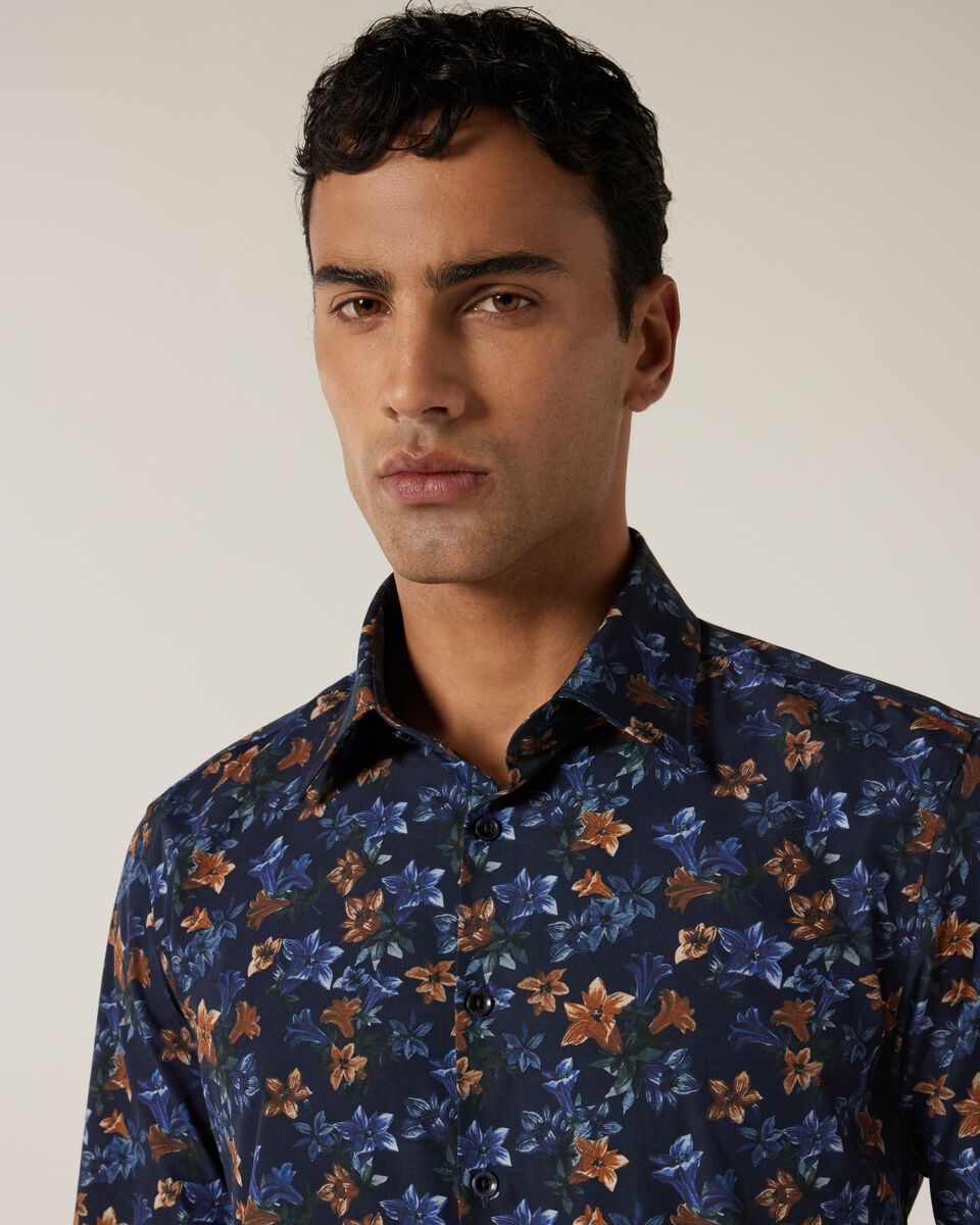 Slim Stretch Fit Premium Italian Floral Print Long Sleeve Shirt, , hi-res